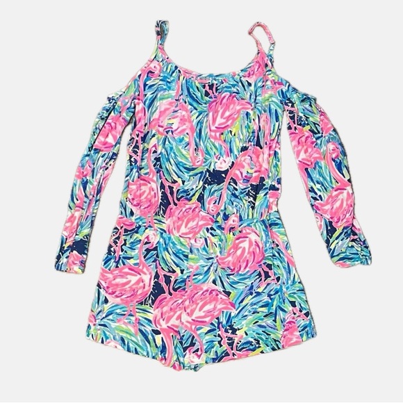 Lilly Pulitzer, Girls xl Colorful Flamingo Print romper, Size Xl - Picture 1 of 6